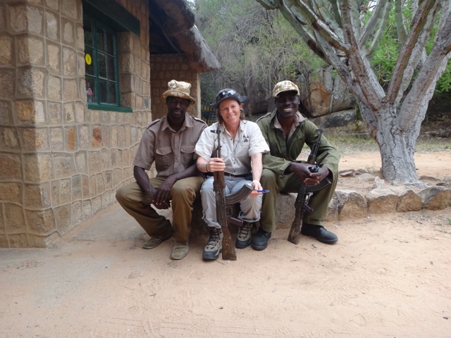 At the park entrance with the friendly guards